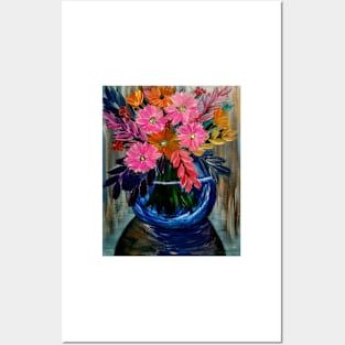 A beautiful bouquet flowers in a glass and gold vase . Posters and Art